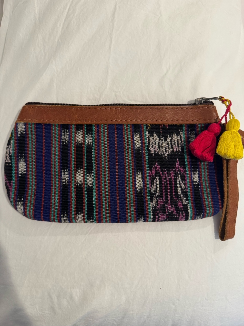 Nena and Co Handwoven Multicolor Stripe Wristlet Clutch with Tassels